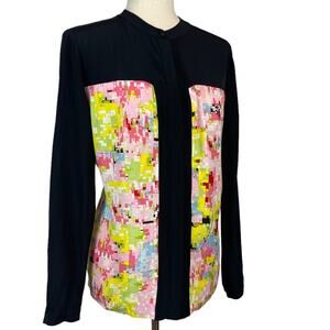 Tibi Geo Print Abstract Button Front Long Sleeve Blouse Size 4